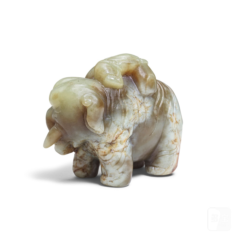 二十世紀 青玉童子洗象把件 | A CELADON JADE 'BOY AND ELEPHANT' GROUP - 图2